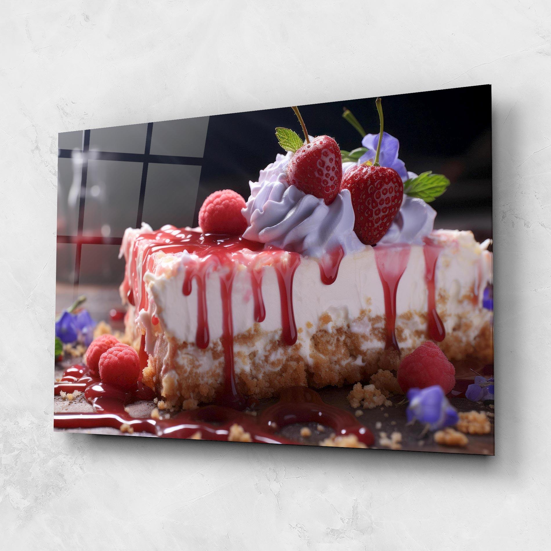 Glasbild Strawberries Cake mockup 1
