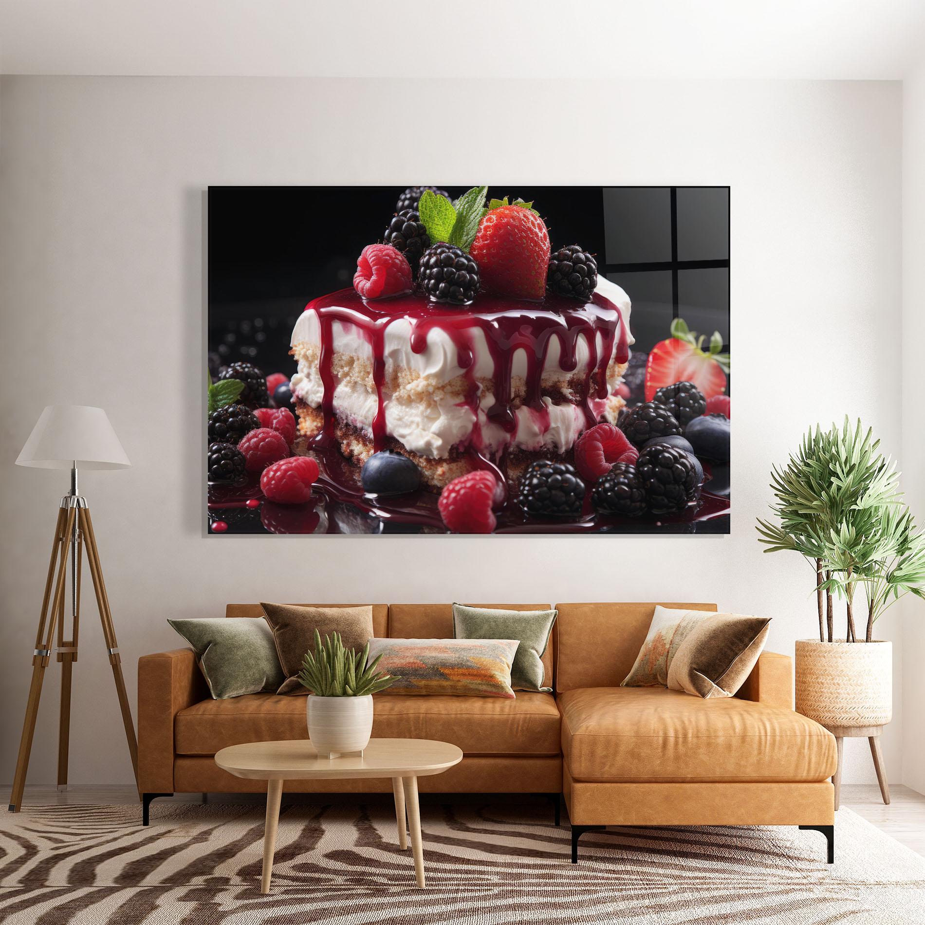 Glasbild Berries Cream Dessert mockup 7