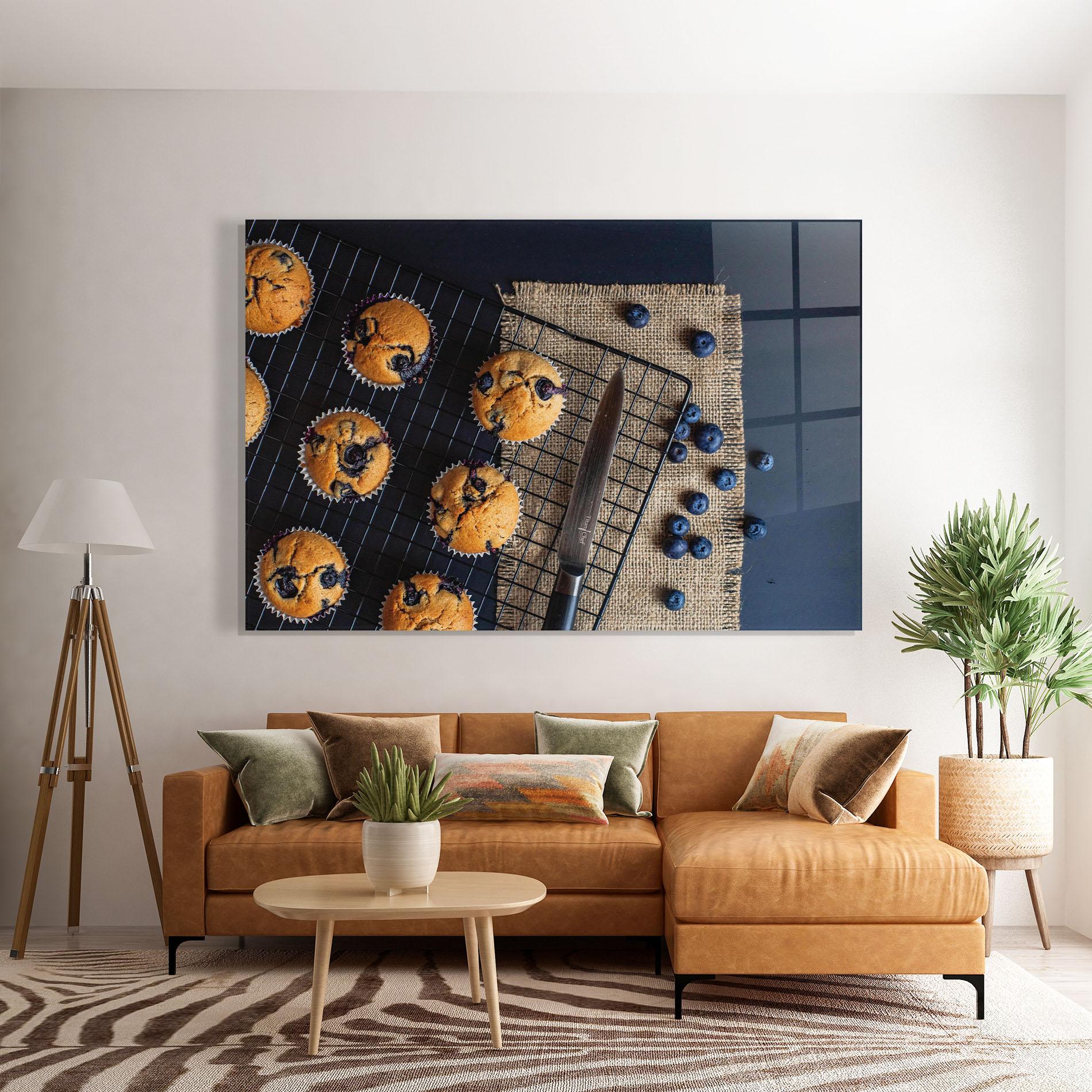 Glasbild Blueberry Muffins Dessert mockup 7