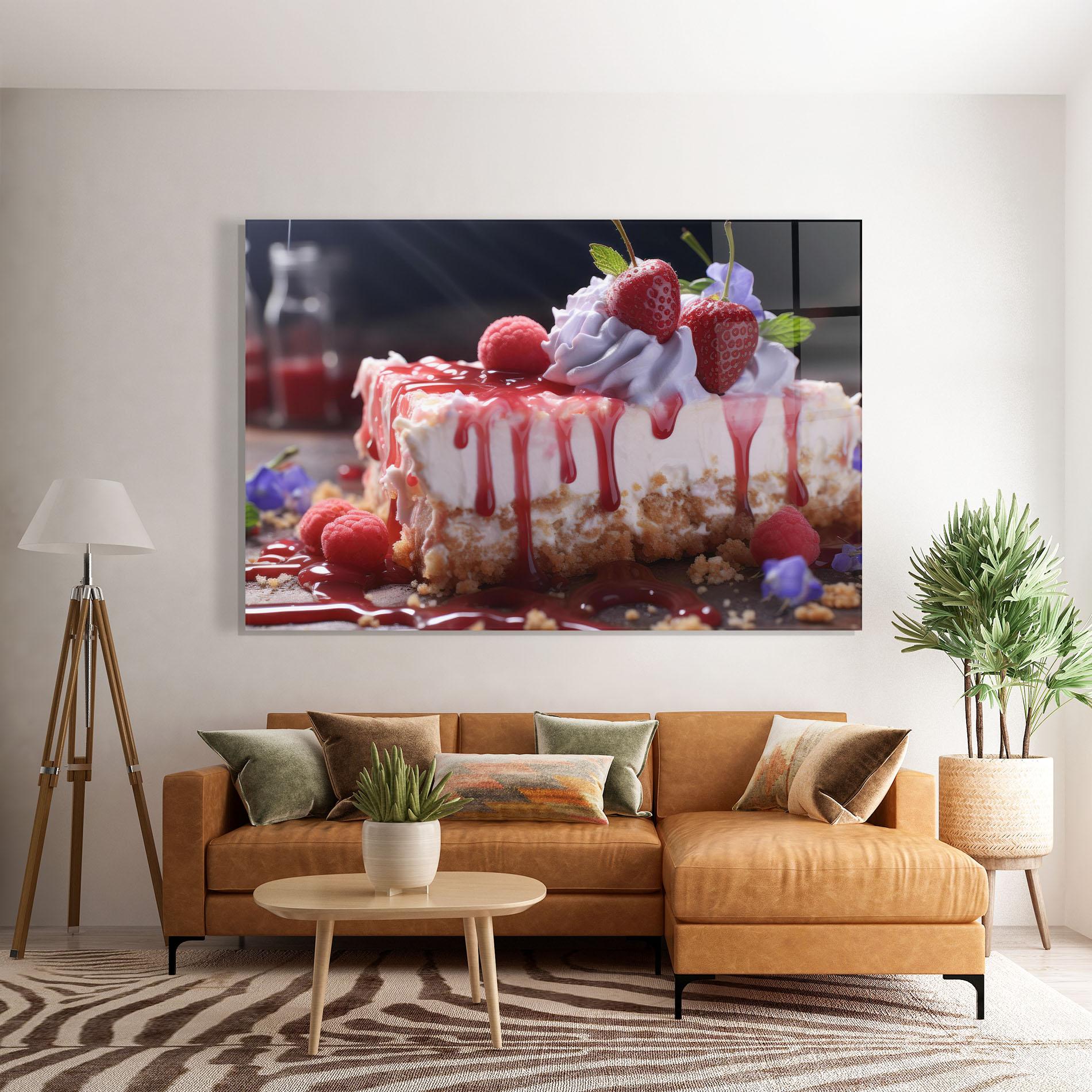 Glasbild Strawberries Cake mockup 7