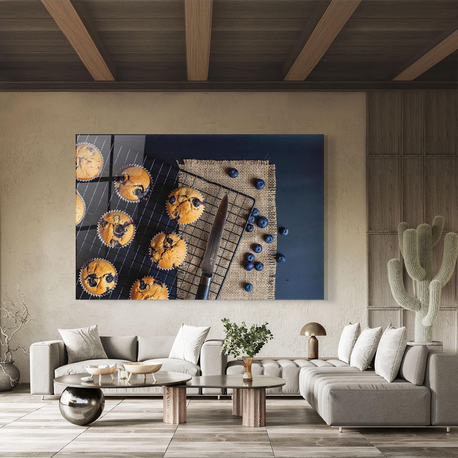 Glasbild Blueberry Muffins Dessert mockup 8