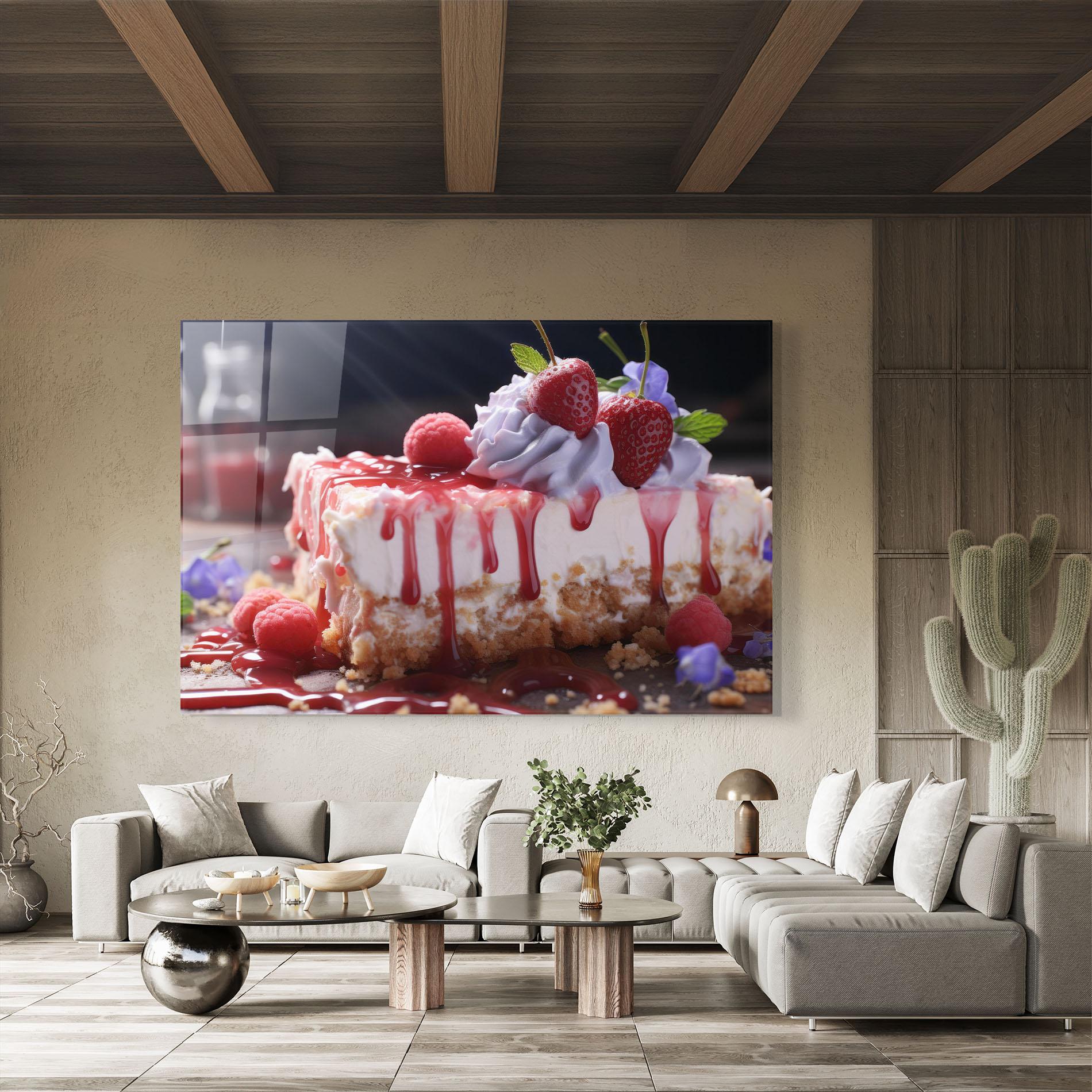 Glasbild Strawberries Cake mockup 8