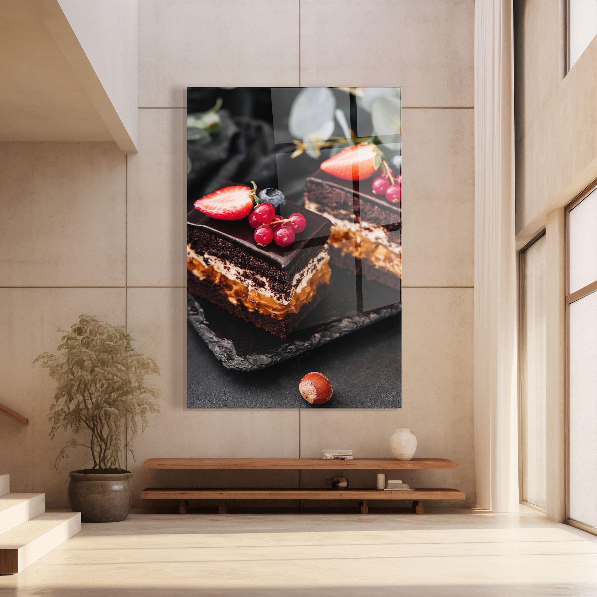 Glasbild Chocolate Berries Cake mockup 8