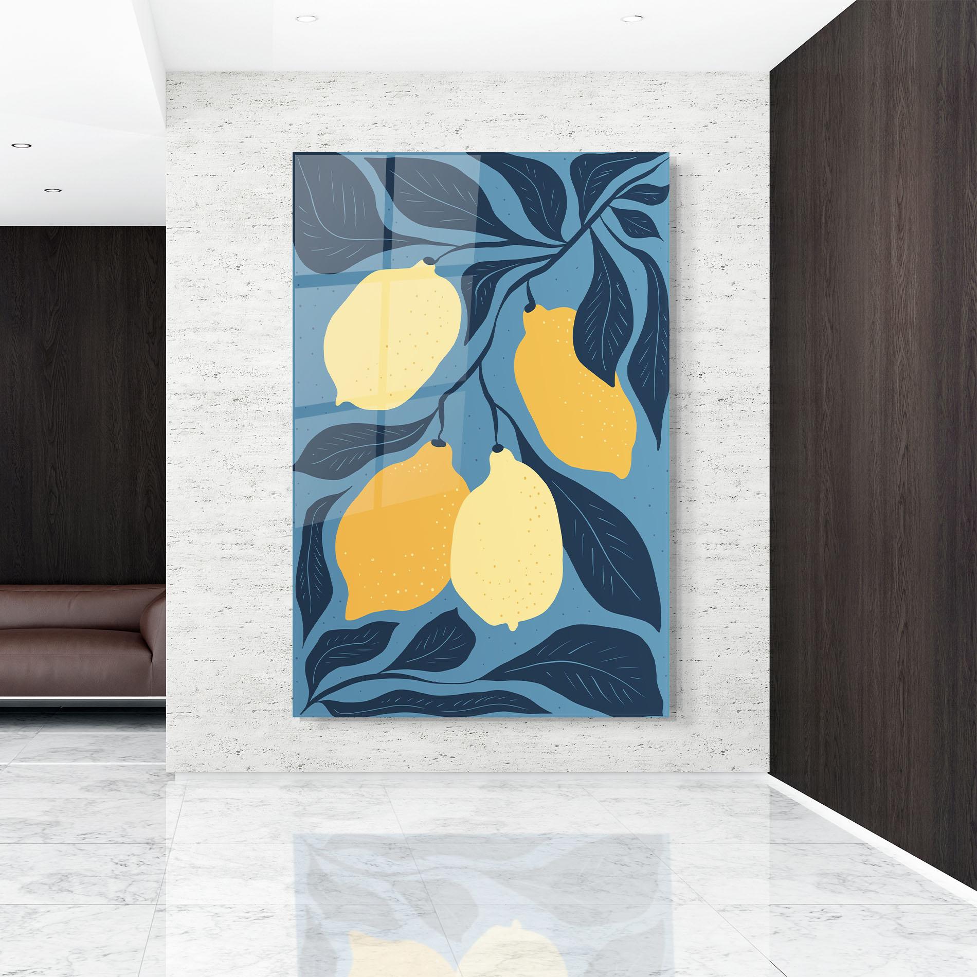 Glasbild Lemon On Blue mockup 9