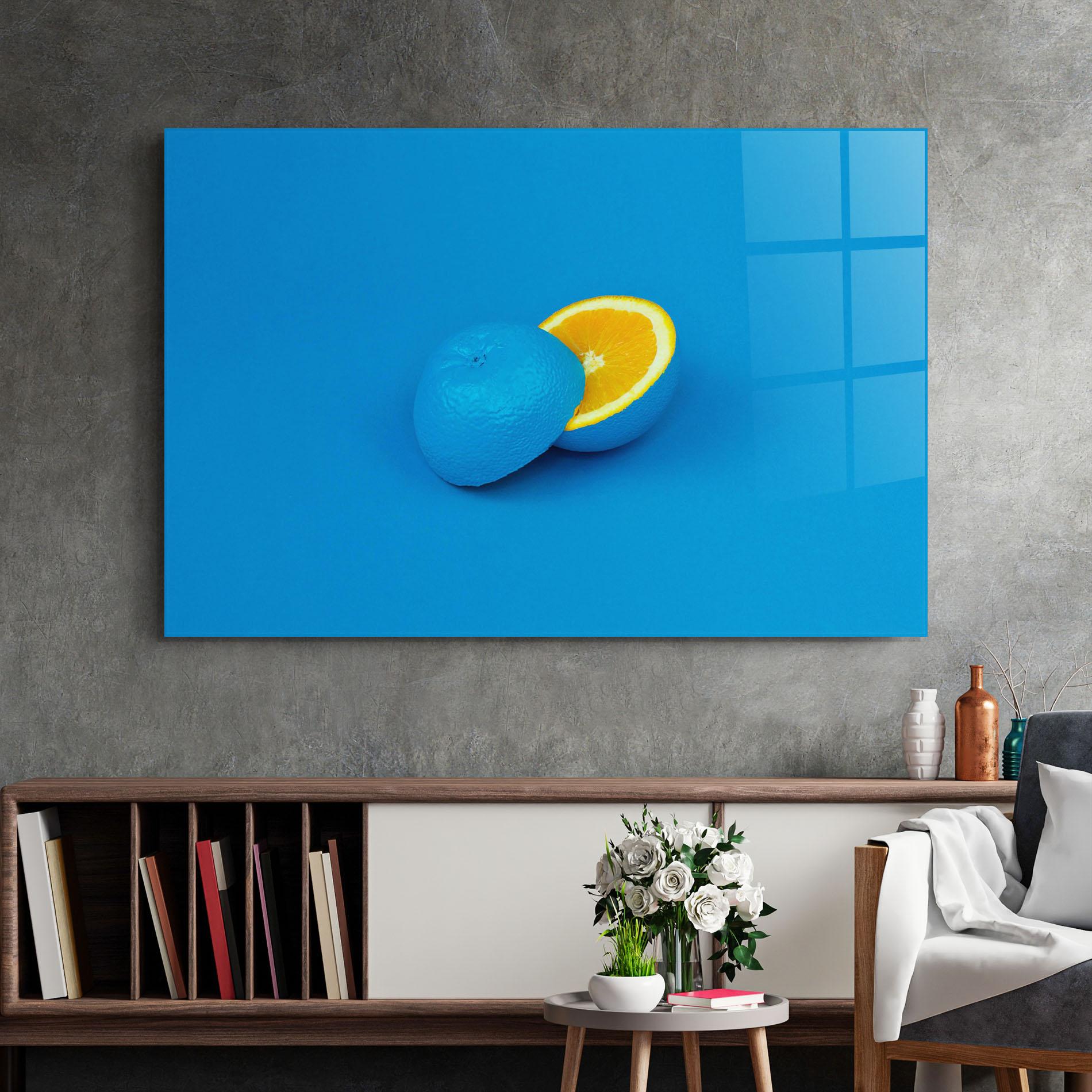Glasbild Blue Orange mockup 2