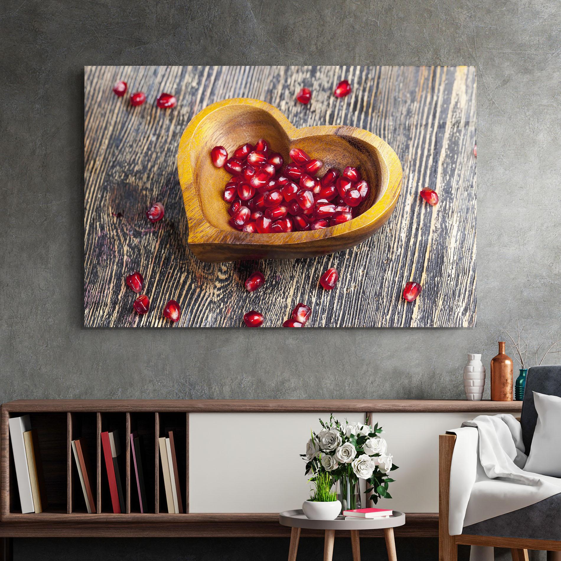 Glasbild Heart Pomegranate Seeds mockup 2