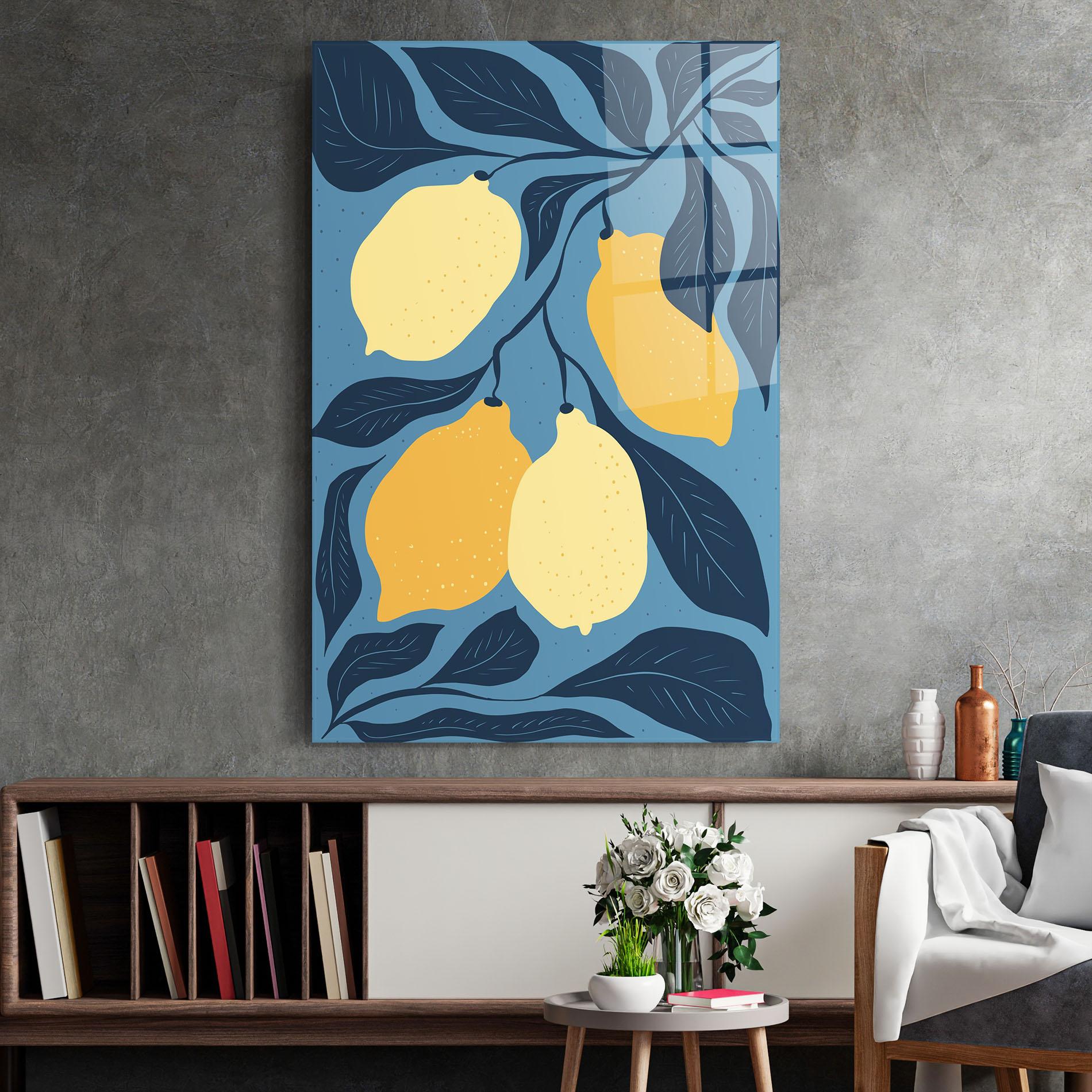 Glasbild Lemon On Blue mockup 2