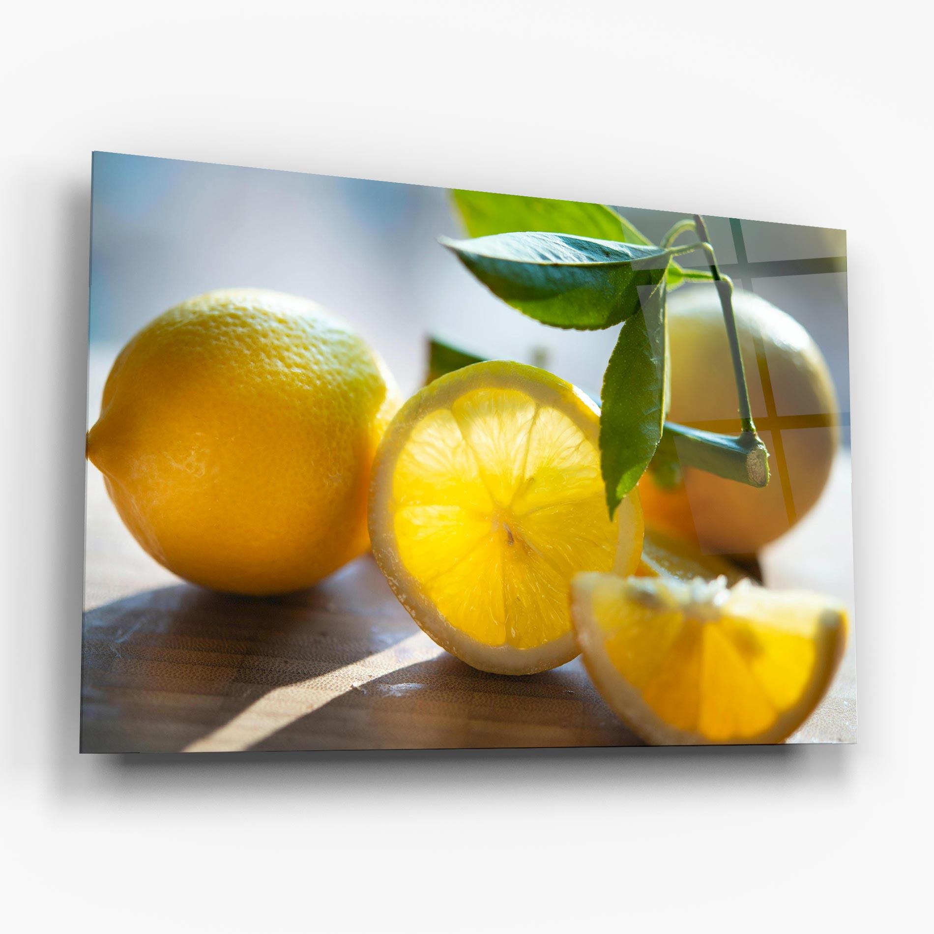 Glasbild Lemon In The Sun mockup 6