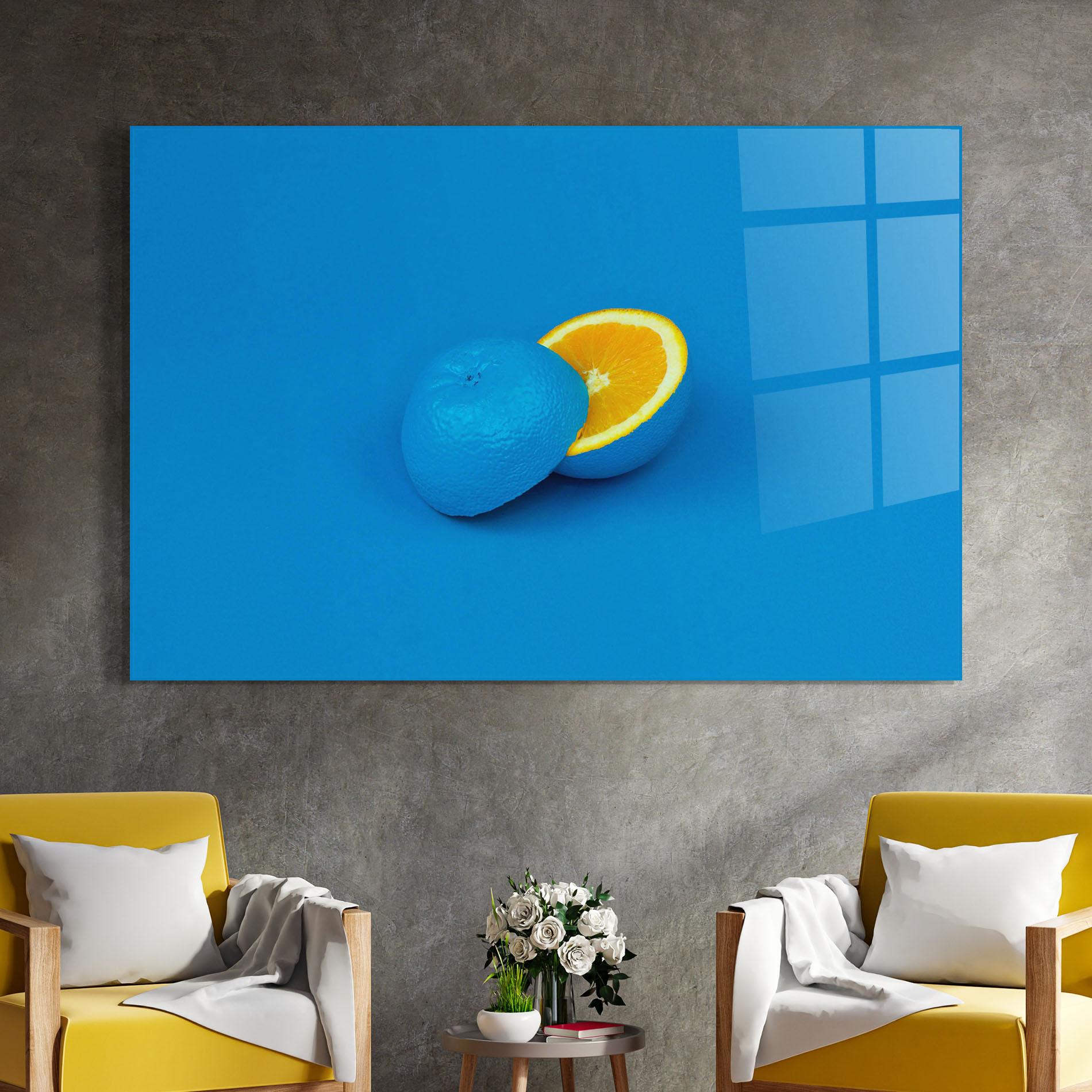 Glasbild Blue Orange mockup 4