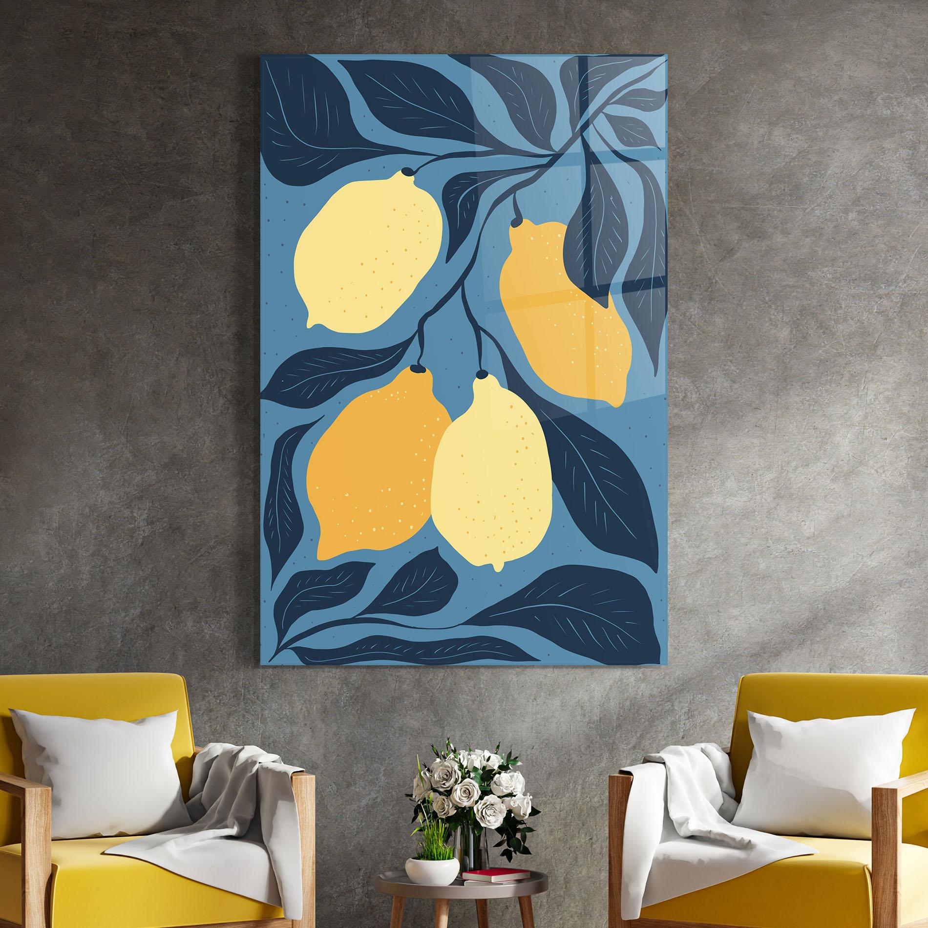 Glasbild Lemon On Blue mockup 4