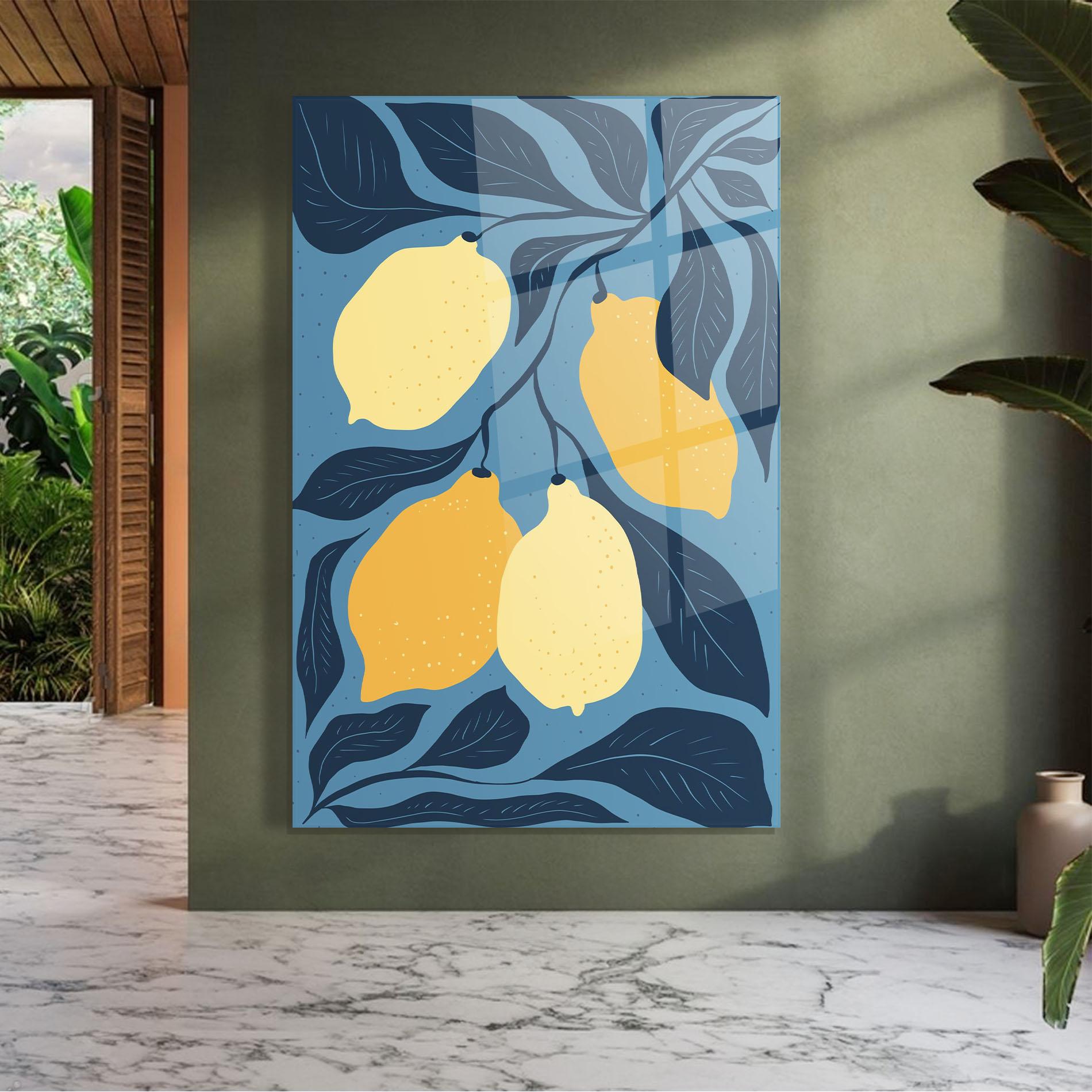 Glasbild Lemon On Blue mockup 7