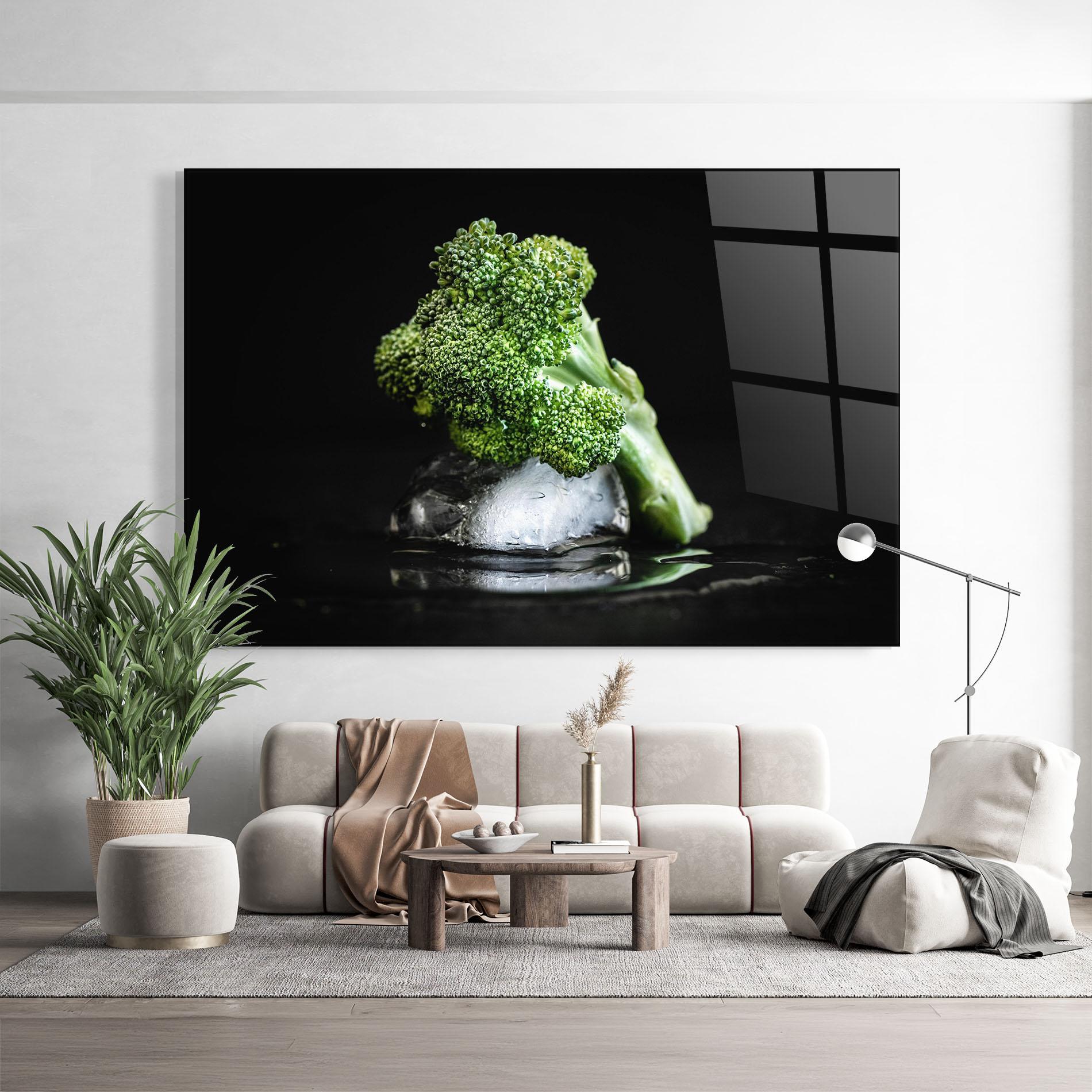 Glasbild Broccoli Water mockup 9