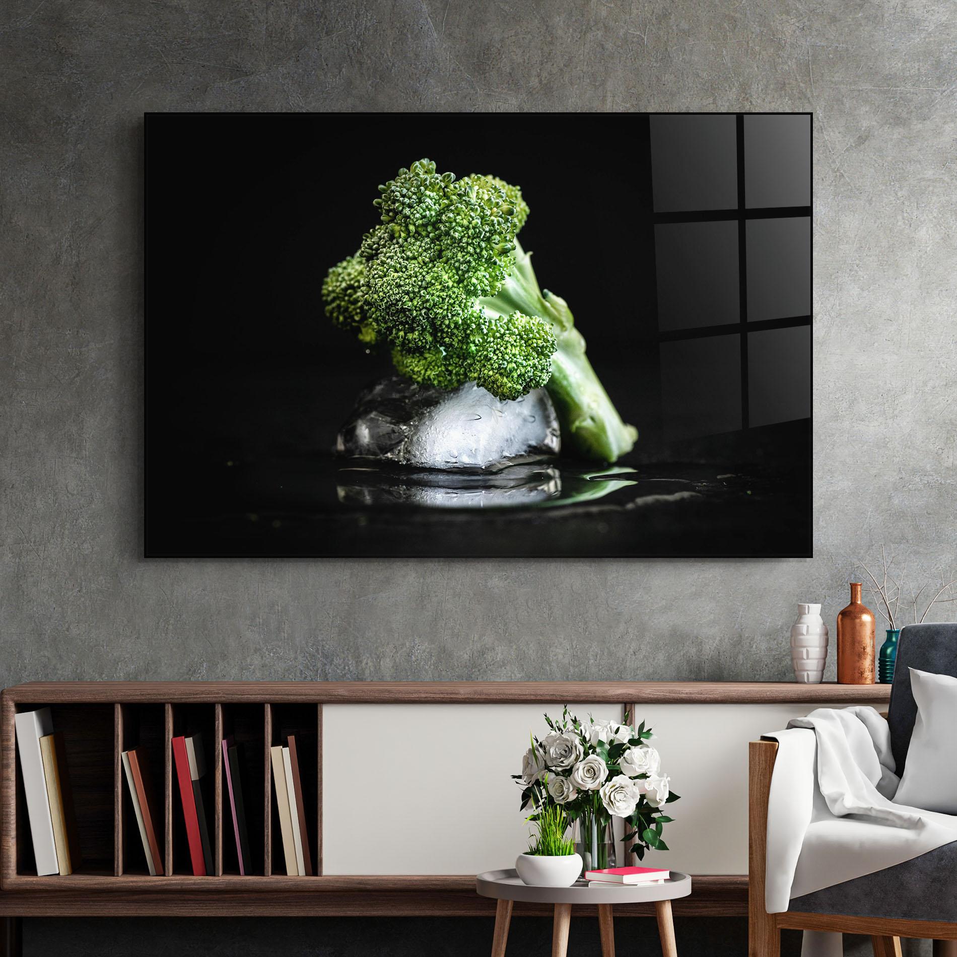 Glasbild Broccoli Water mockup 2
