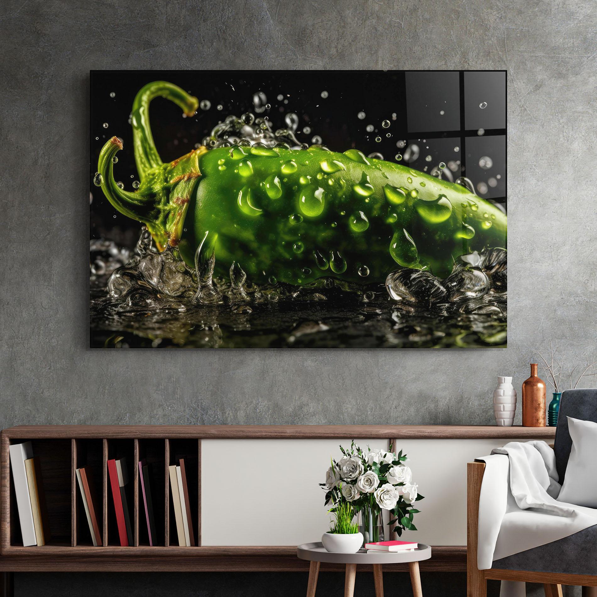 Glasbild Chili Splash mockup 2