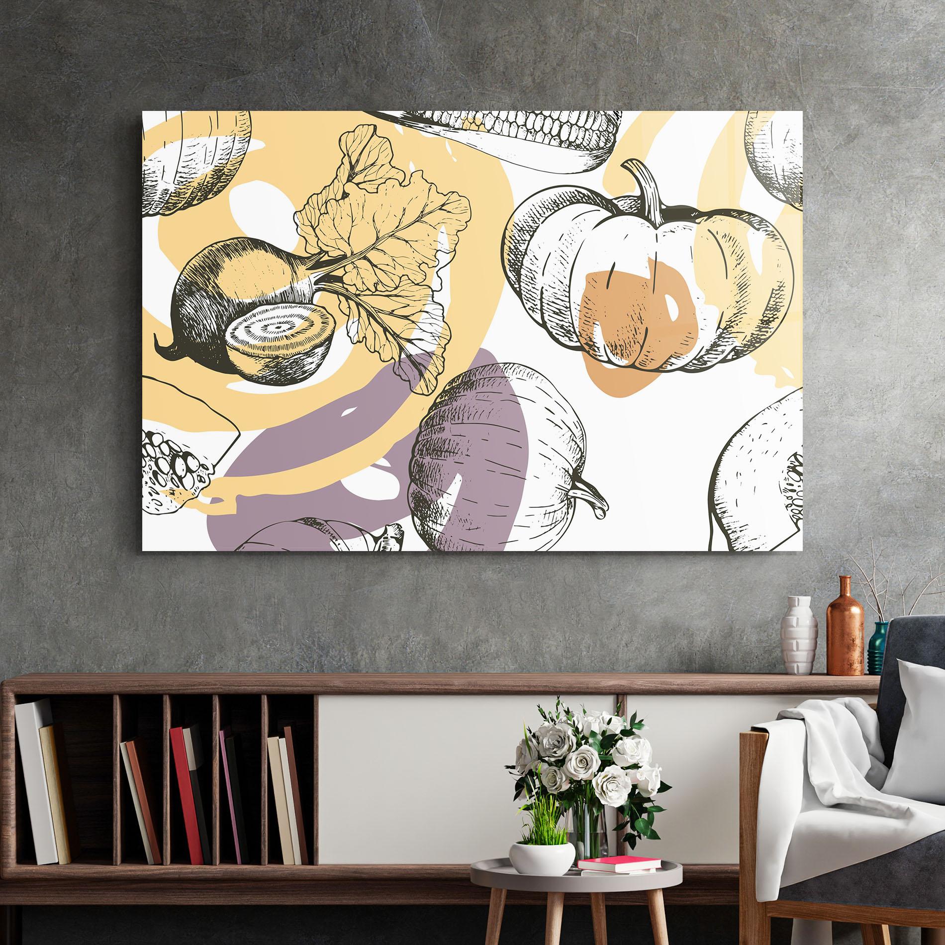 Glasbild Cream Vegetables Art mockup 2