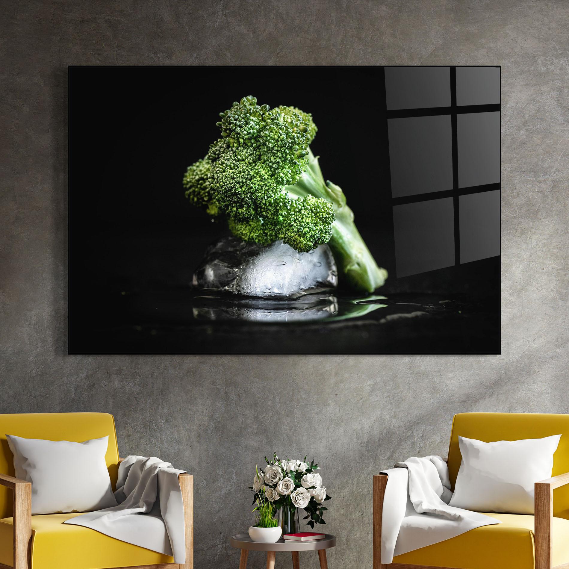 Glasbild Broccoli Water mockup 4