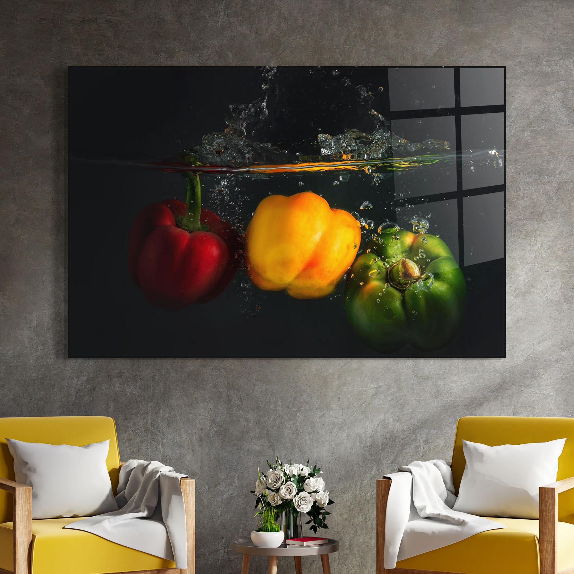 Glasbild Cool Bellpepper Splash mockup 4