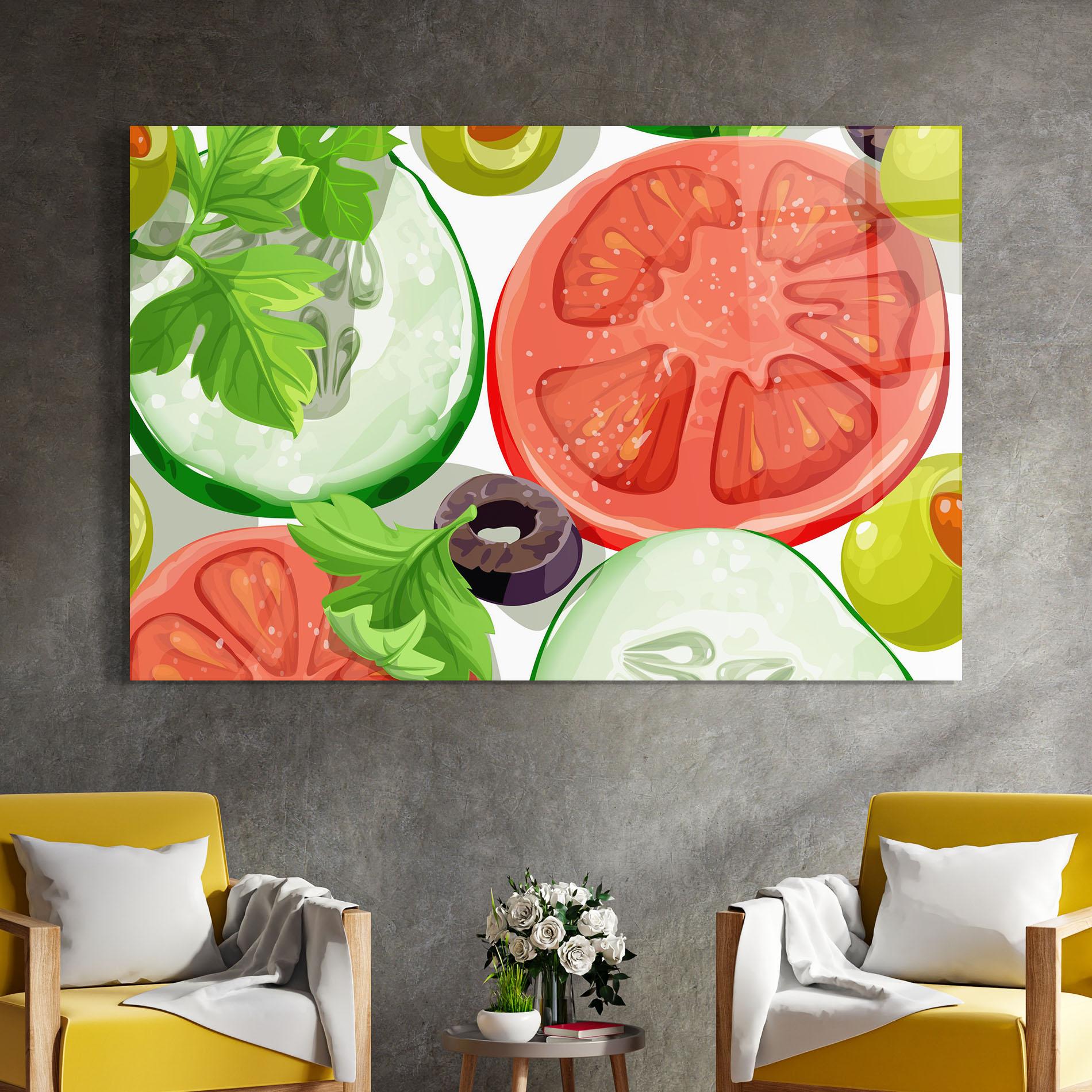 Glasbild Cucumber Tomatoes mockup 4