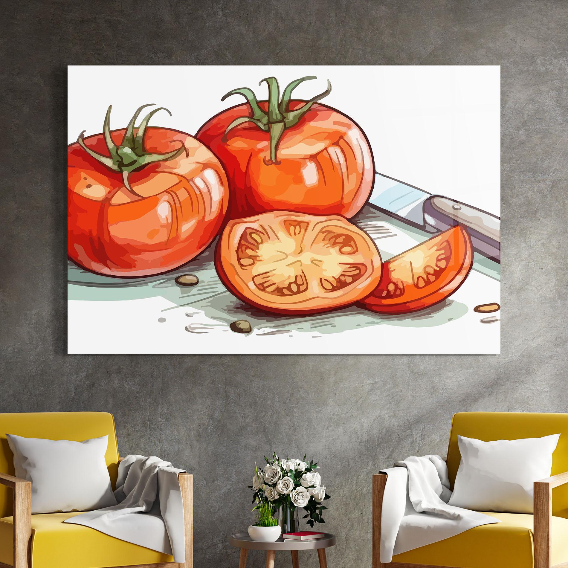 Glasbild Drawing Tomato Art mockup 4