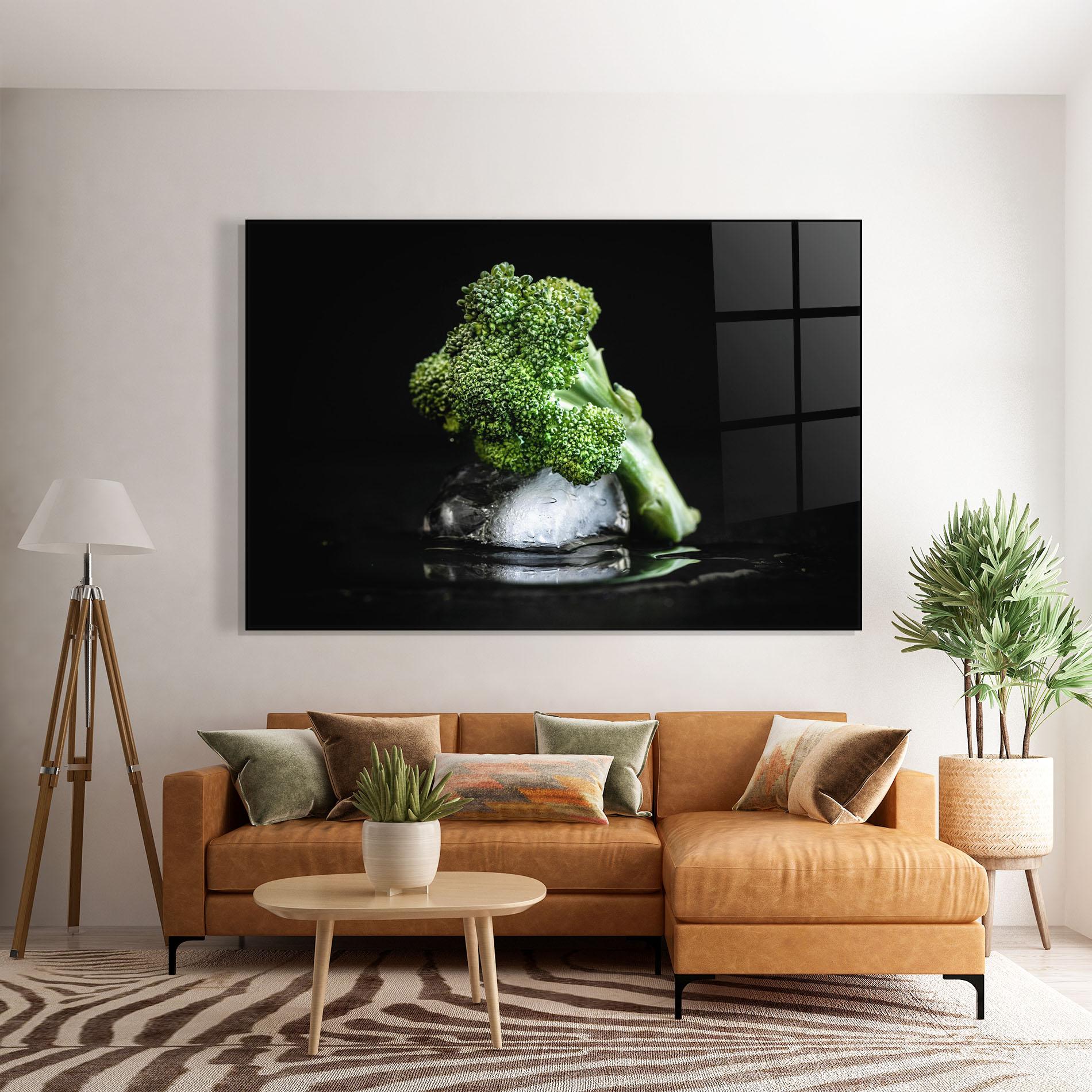 Glasbild Broccoli Water mockup 7