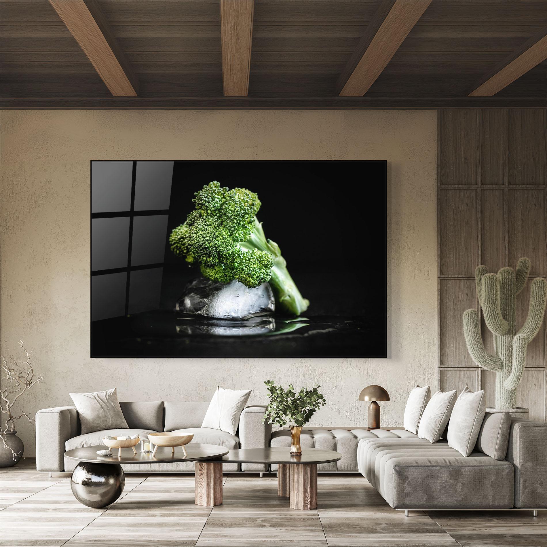 Glasbild Broccoli Water mockup 8