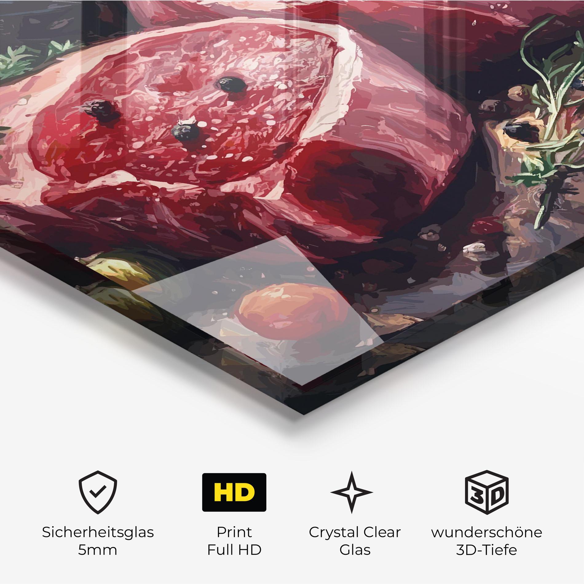 Glasbild Meat With Tomatoes mockup 3