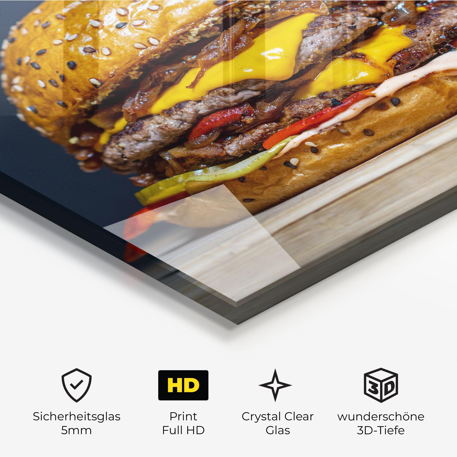 Glasbild Tasty Hamburger mockup 3