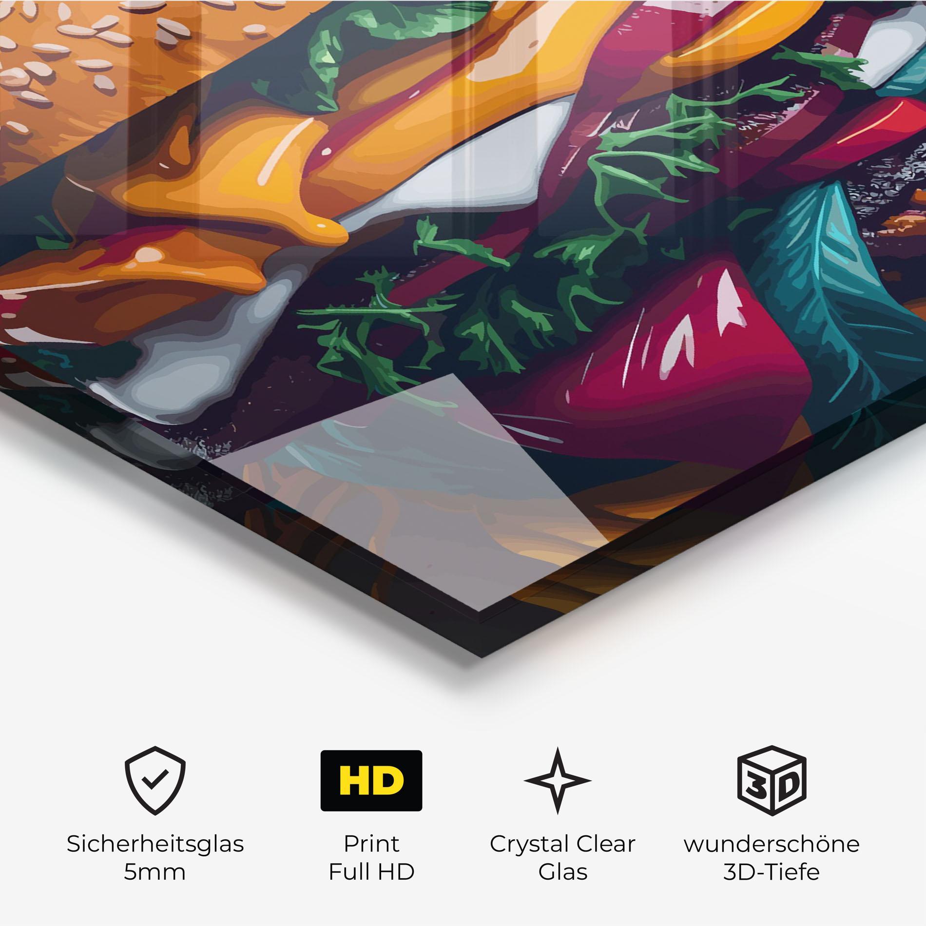 Glasbild Yellow Red Burger mockup 3