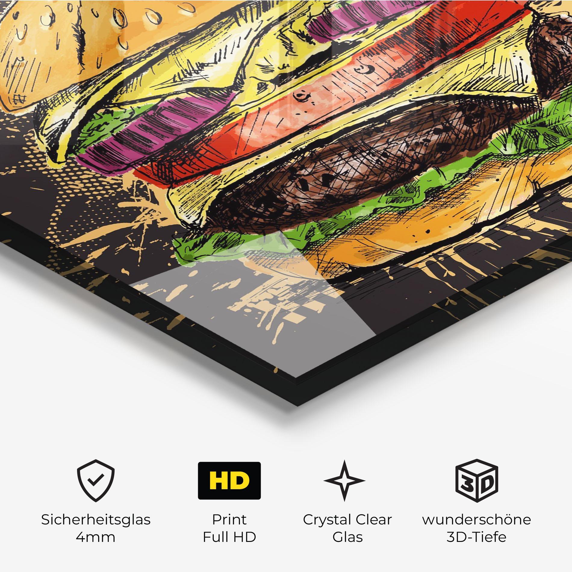 Glasbild Burger Drawing mockup 3
