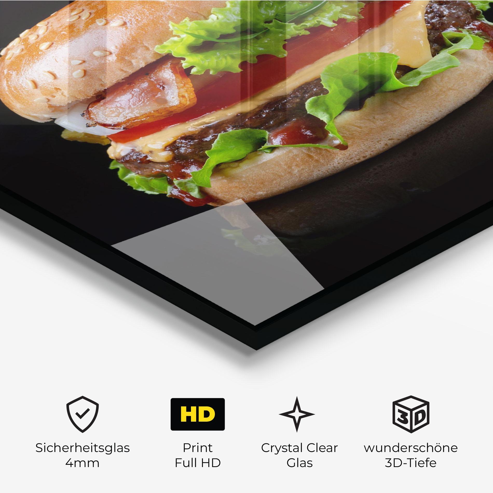 Glasbild Yumm Hamburger mockup 3