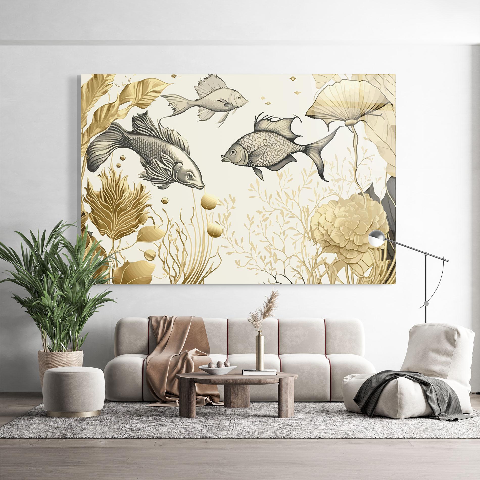 Glasbild Grey Gold Fish mockup 9