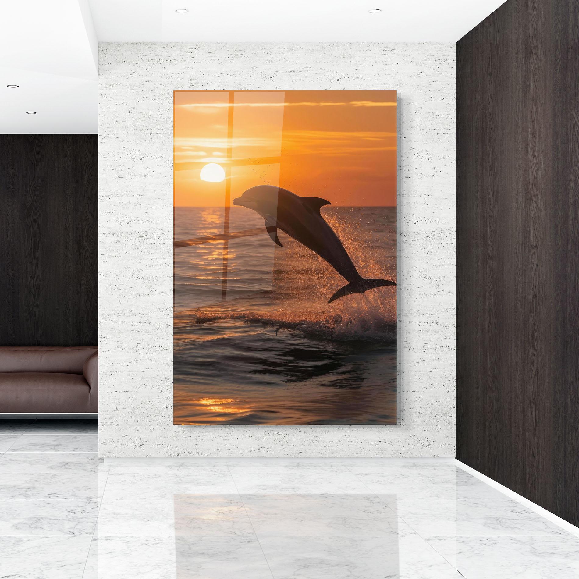 Glasbild Dolphin Jump mockup 9