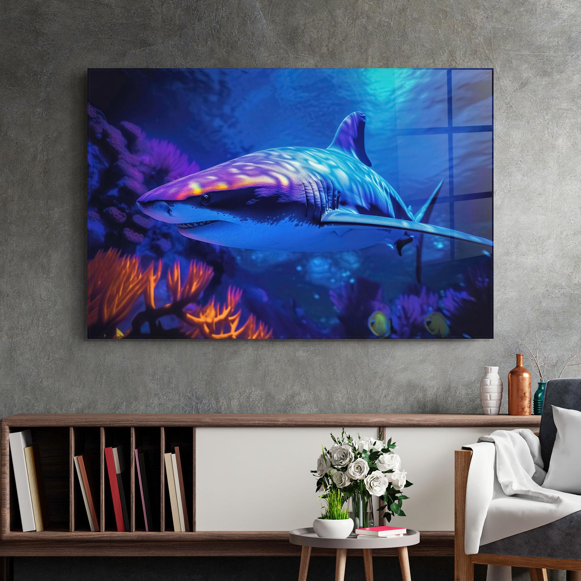 Glasbild Blue Light Shark mockup 2