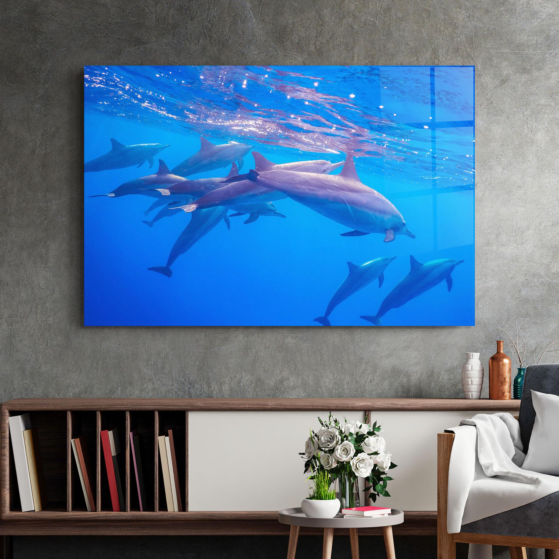 Glasbild Dolphin Family mockup 2