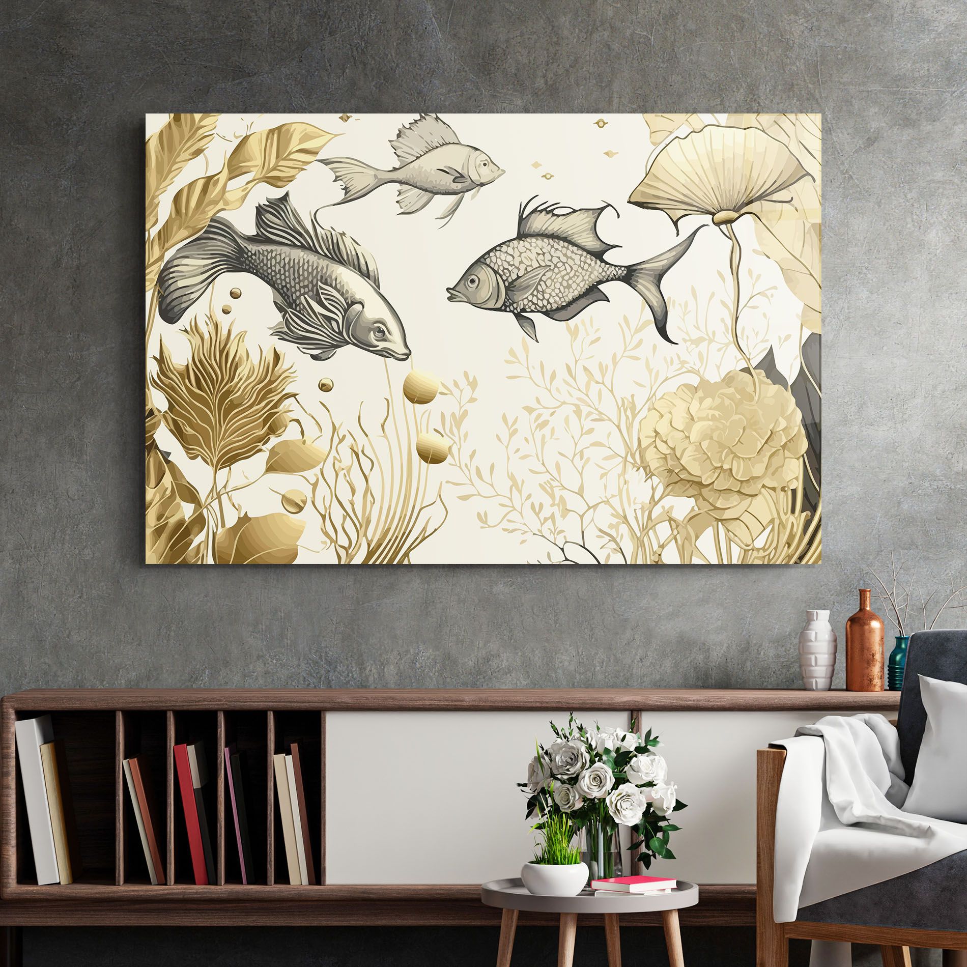 Grey Gold Fish mockup 2
