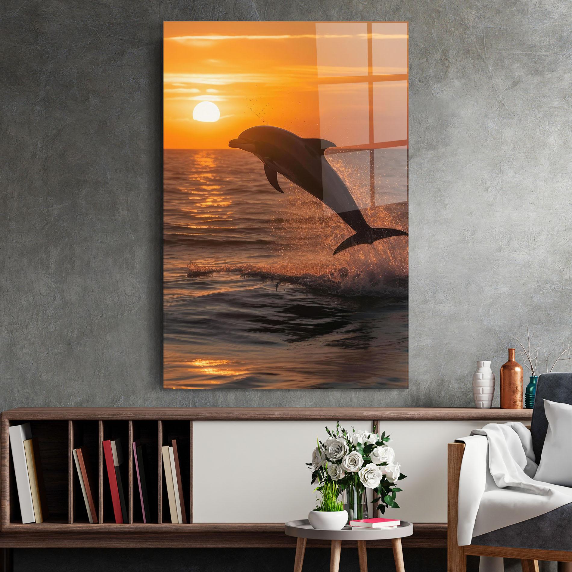 Glasbild Dolphin Jump mockup 2