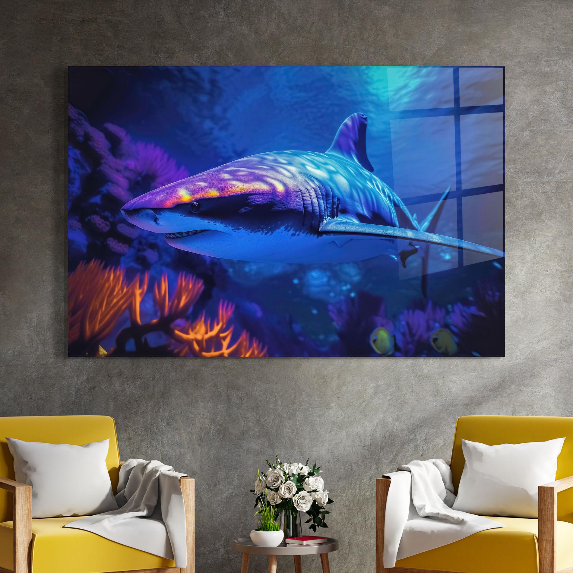 Glasbild Blue Light Shark mockup 4