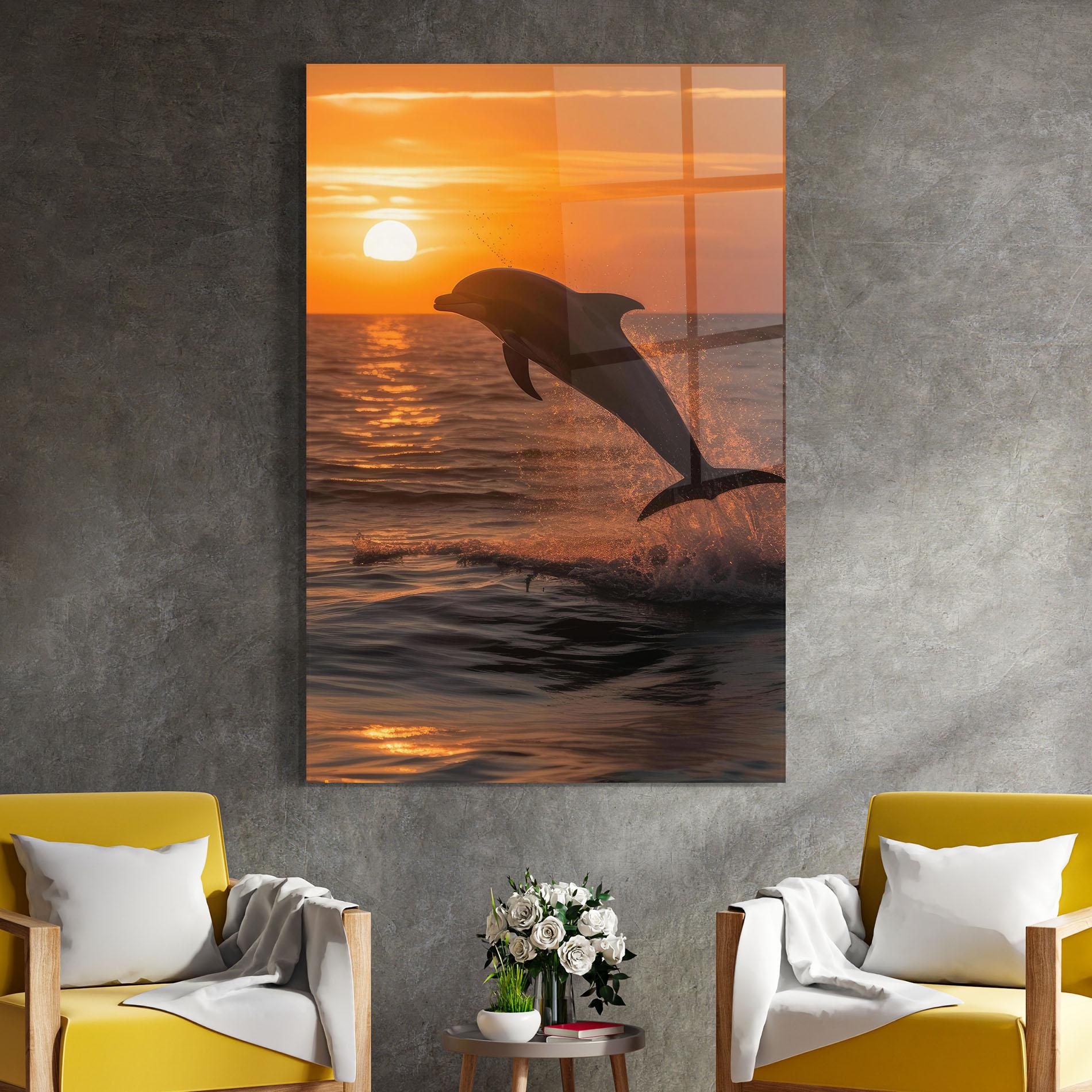 Glasbild Dolphin Jump mockup 4