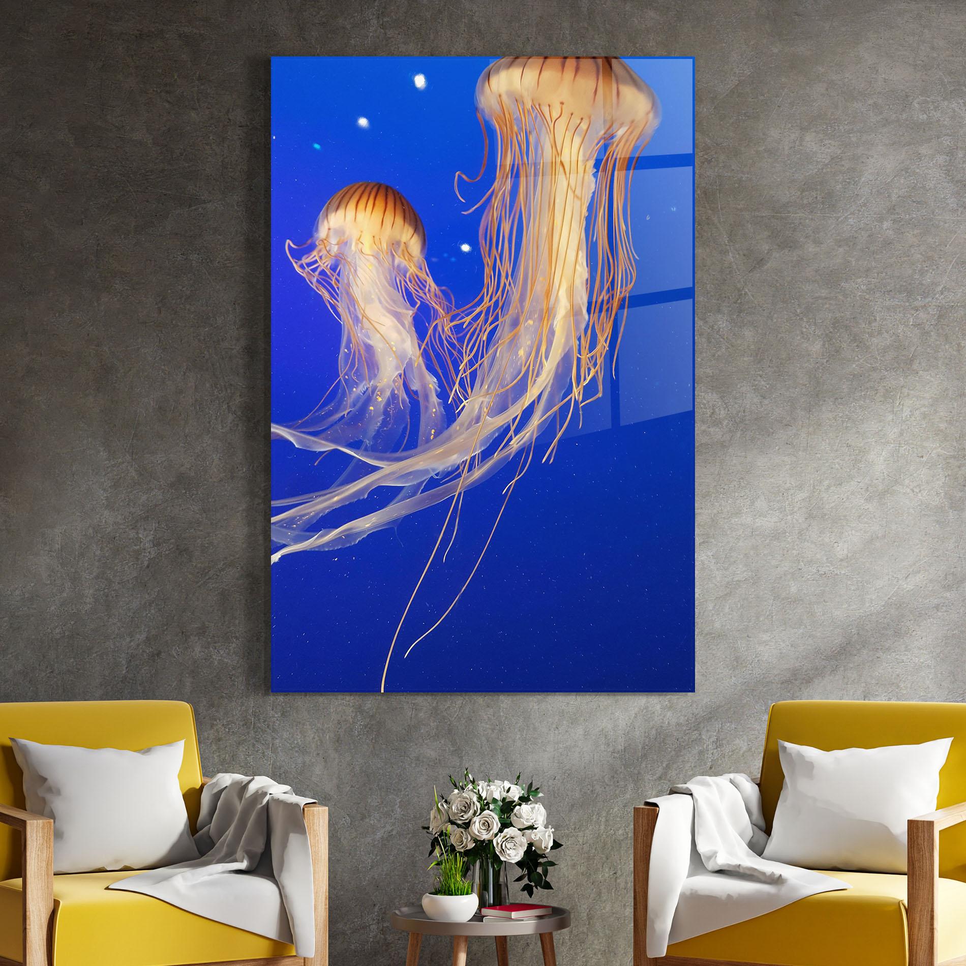 Glasbild Light Orange Jellyfish mockup 4