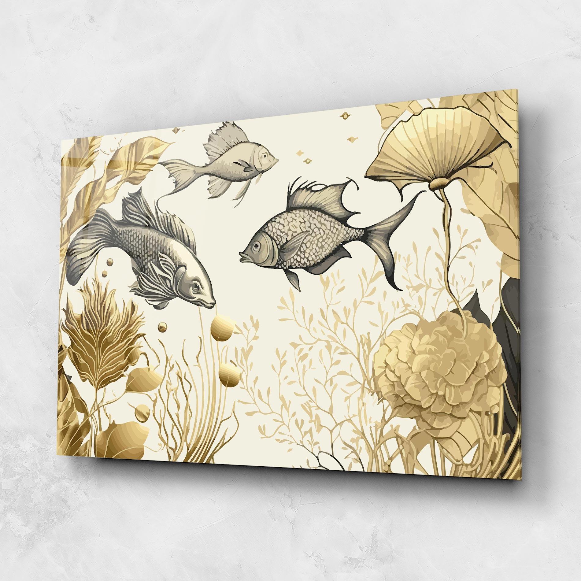 Glasbild Grey Gold Fish mockup 1