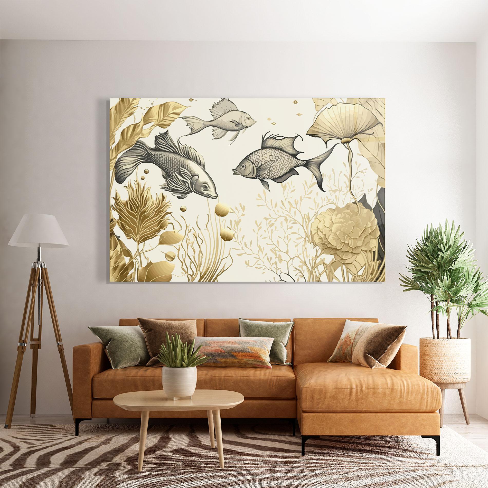 Glasbild Grey Gold Fish mockup 7