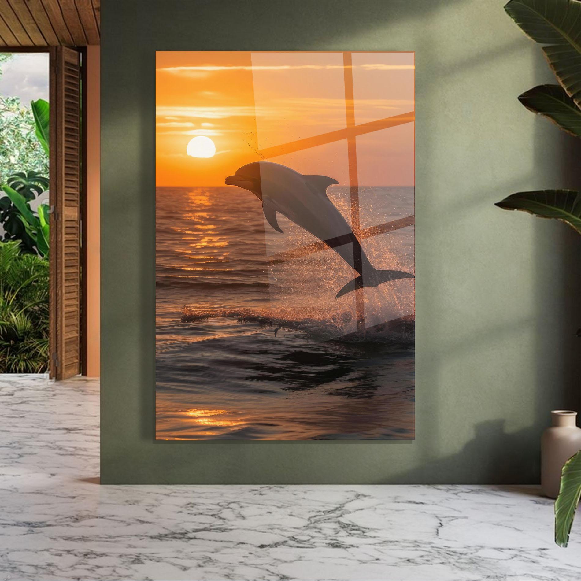 Glasbild Dolphin Jump mockup 7