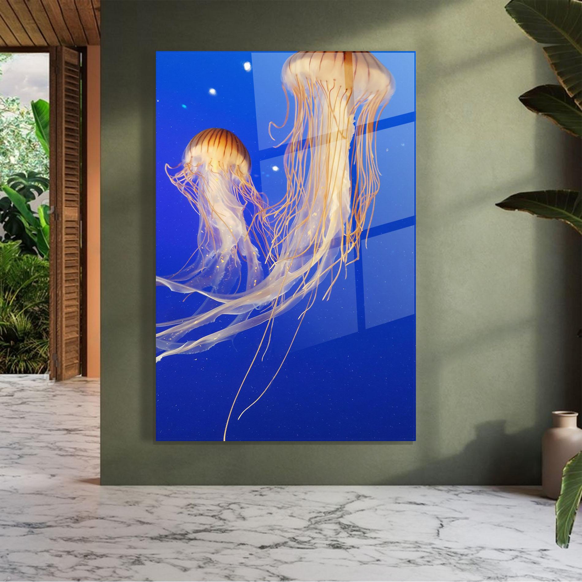Glasbild Light Orange Jellyfish mockup 7