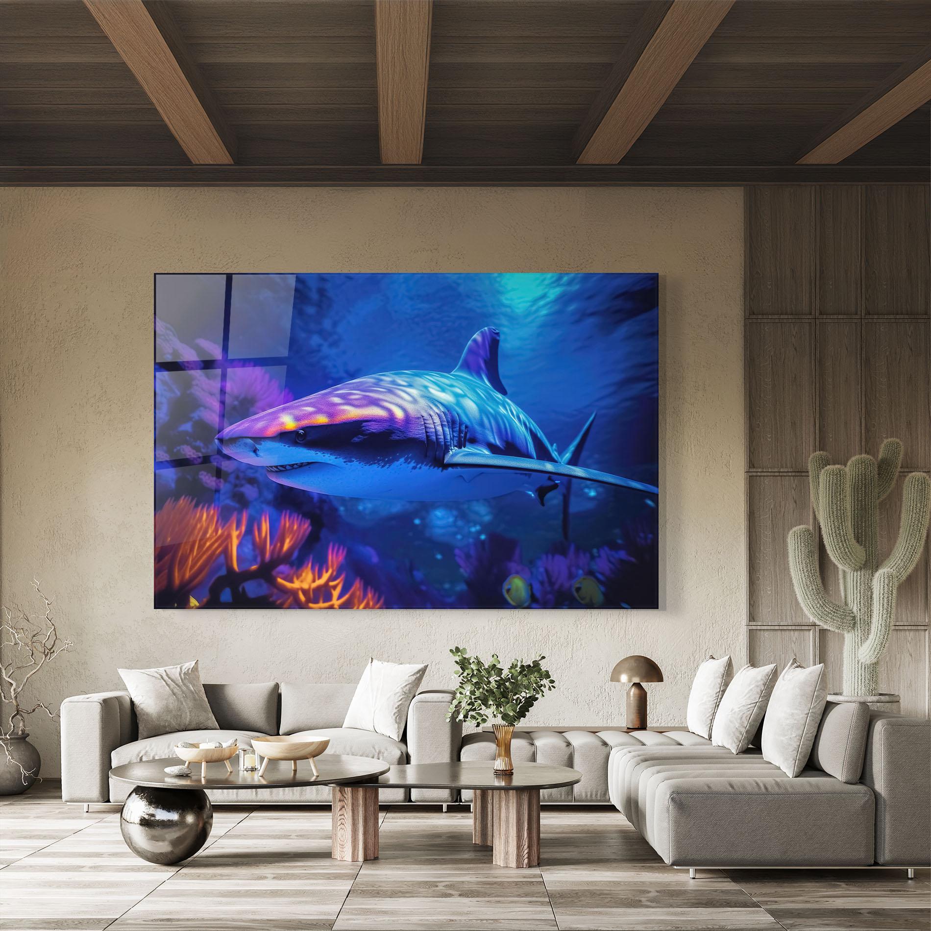 Glasbild Blue Light Shark mockup 8