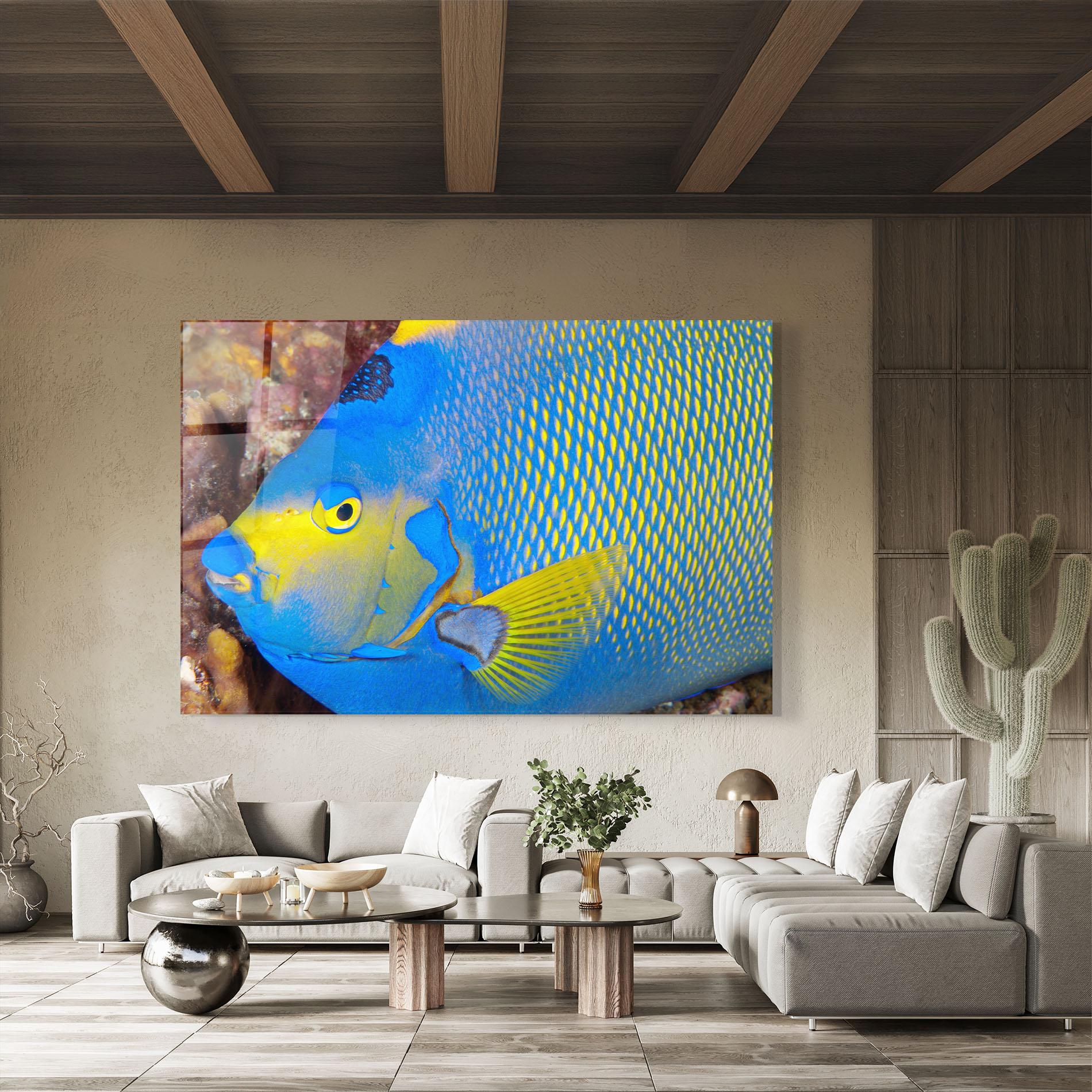Glasbild Blue Yellow Fish mockup 8