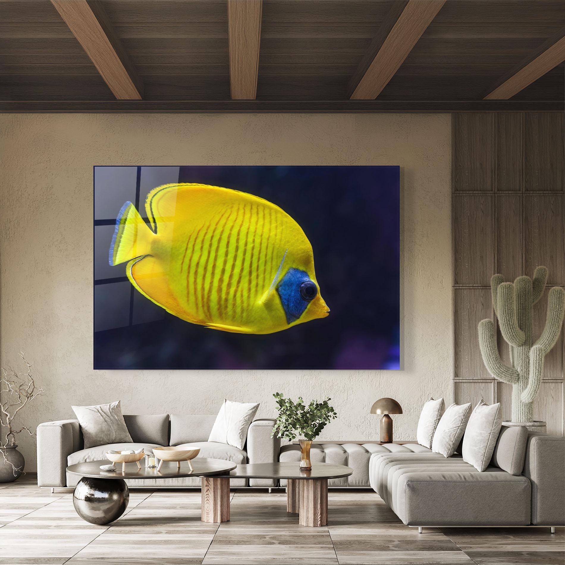 Glasbild Yellow Blue Fish mockup 8