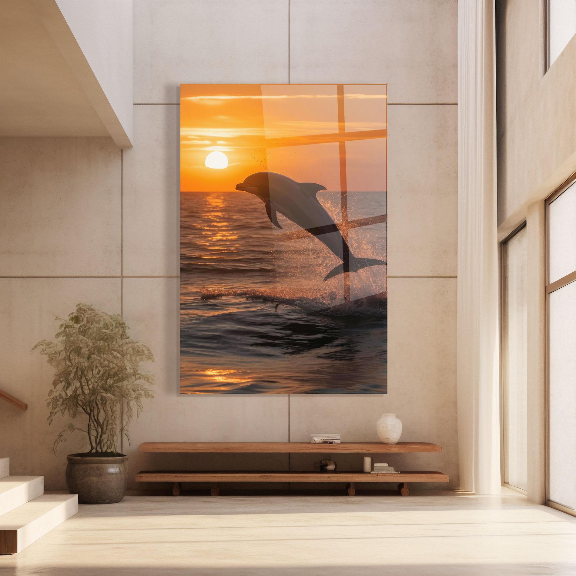 Glasbild Dolphin Jump mockup 8
