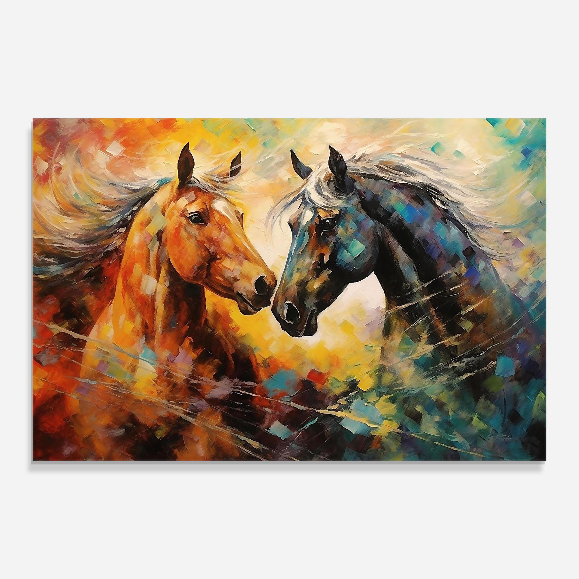 Glasbild Brown Black Horses mockup 0