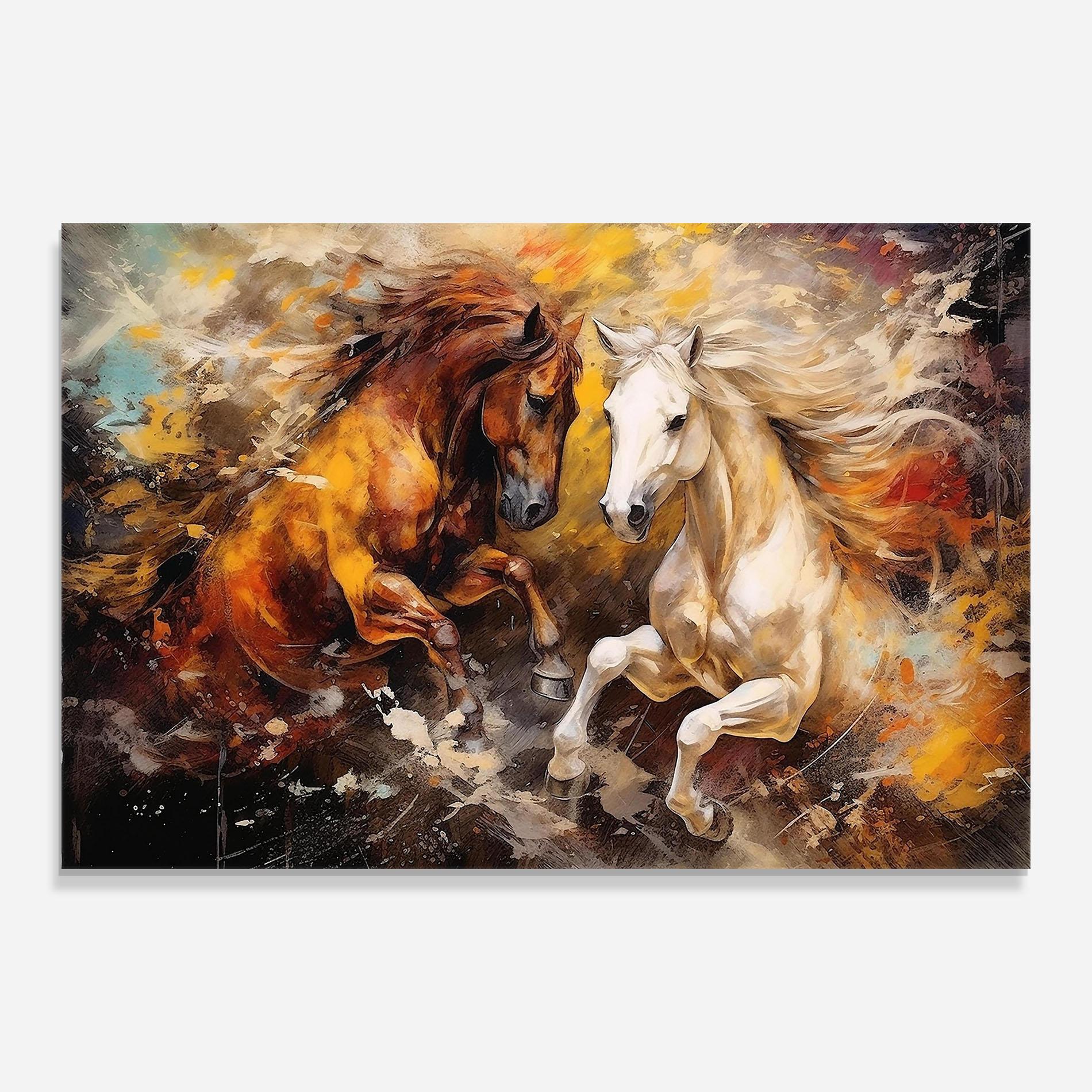 Glasbild Brown White Horses mockup 0