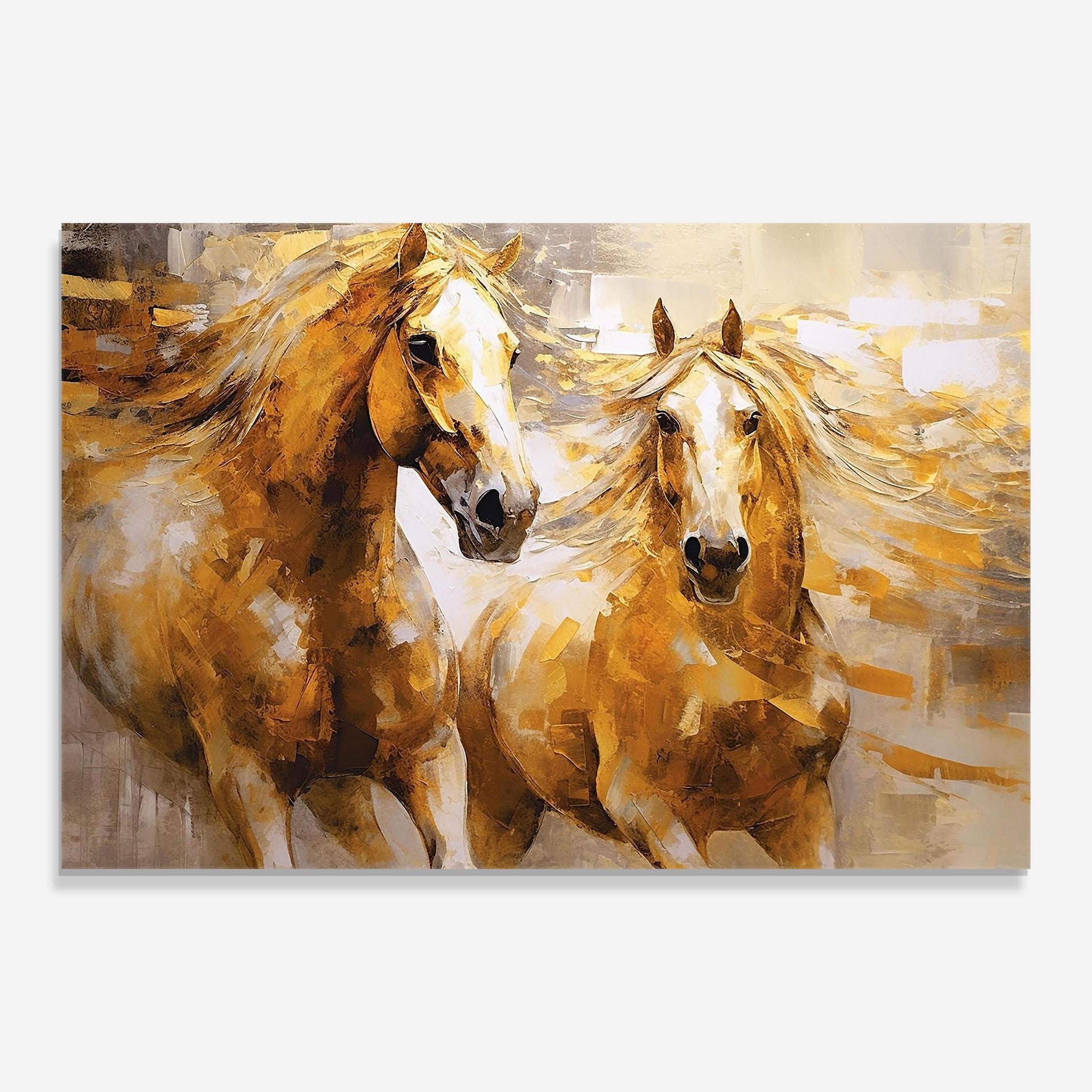 Glasbild Golden Brown Horses mockup 0